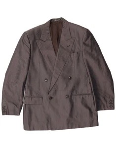 VINTAGE Mens Double Breasted Blazer Jacket IT 46 Large Grey Pinstripe Silk BA02 - Picture 1 of 6