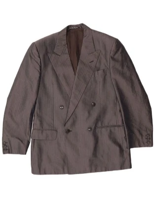 VINTAGE Mens Double Breasted Blazer Jacket IT 46 Large Grey Pinstripe Silk BA02 - Image 1 of 4