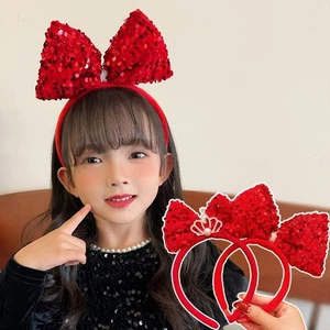 Bowknot Children Headband Sequin Red Bow Hairband New Year Headwear Children - Picture 1 of 12