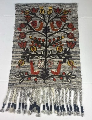 Vintage Tapestry Tree of Life Birds Fold Heavy Embroidered Wall Hanging 36x21 - Image 1 of 4