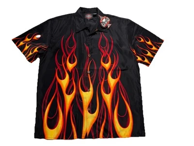 Dragonfly Roadhouse Flame Button Up Shirt NWT Hot Rod Bowling Rockabilly Size L - Image 1 of 4