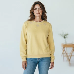 Alfred Dunner gelbes Fleece Sweatshirt mit Rundhalsausschnitt verziert Schneeflocken XL NEU - Bild 1 von 10