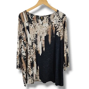 Top Mujer Colección JM 2x Negro Marrón Estampado Abstracto Texturizado Otoño Elástico - Imagen 1 de 9