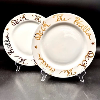 Juego de platos de cena Rosanna DECK THE HALLS 10,25"/2 letras doradas hechas en Italia Foto 1 de 4