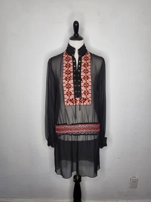 HAUTE HIPPIE Panel Embroidered Chiffon Mini Dress Women Medium Sheer  Black - Image 1 of 4