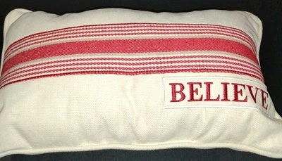 Believe Throw Pillow Rectangle Red Off White Home Decor - Image 1 of 4