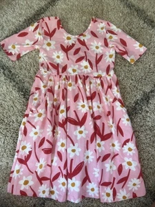 Hanna Andersson 130 cm Size 8 NWT Pink Daisy Dress Twirl Pockets - Picture 1 of 7