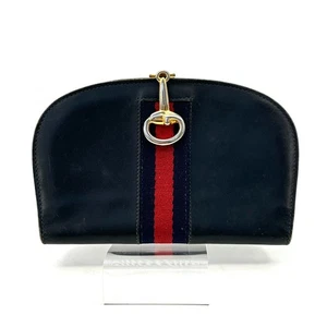 Vintage Gucci Coin case Wallet Sherry line Black Leather Gold clip Authentic - Picture 1 of 18