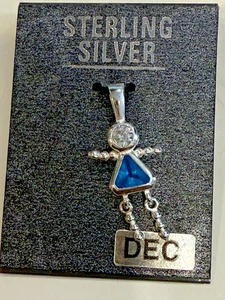 CIONDOLO BAMBINA VINTAGE ARGENTO STERLING DICEMBRE PIETRA NASCITA - Foto 1 di 1