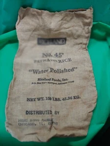 VTG RICE BAG  SACK  RICELAND   NO 45. HONG KONG MARKET.  100 LB EMPTY CHICAGO  - Picture 1 of 10