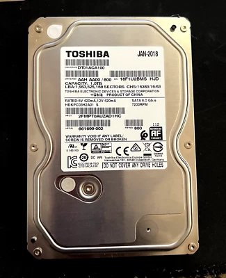 TOSHIBA Internal Desktop HDD P/N DT01ACA100 1TB 7200 RPM SATA 6 GB/s - Image 1 of 2