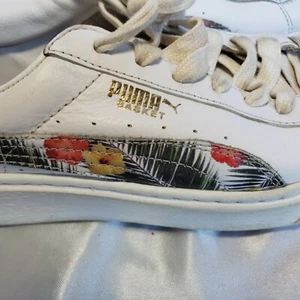 Puma Basket White Aloha Print Platform Sneakers Shoes 6.5 Big Kids / Women's 8  - Picture 1 of 6