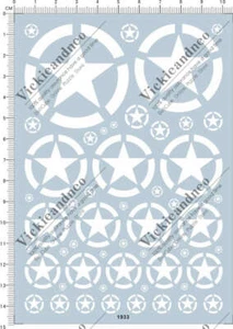 1/35 1/16 US ARMY Military Vehicles White Star Tank Panzer Markings Water Decal - Picture 1 of 1
