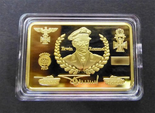 ERWIN ROMMEL - THE DESERT FOX OF WW2 - 1 OZ 24K 0.999 GOLD LAYERED BAR ...