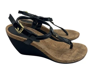 Lauren Ralph Lauren Reeta Modern Black Patent Suede Wedge Sandals  size 7.5 - Picture 1 of 8