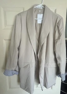 PITINAN Women's Beige Blazer Jacket Casual One-Button Coat with Rolled Cuffs - Picture 1 of 4