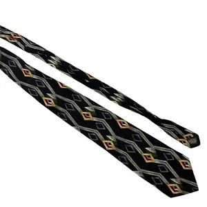 Vintage Surrey Mens 100% Silk Geometric Pattern Tie Black Multicolor Accents - Picture 1 of 4