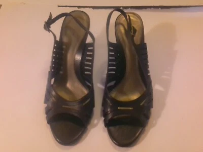 Zapatos de vestir de cuero para mujer talla 7,5 M Croft & Barrow negros punta abierta honda trasera Foto 1 de 4