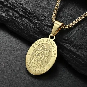 Collar Colgante Hombre Vintage Acero Inoxidable Arcángel San Miguel Cadena - Imagen 1 de 13