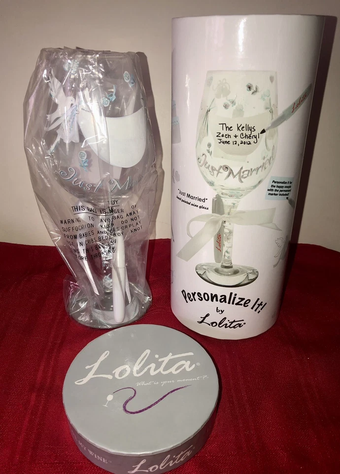 Santa Barbara Design Lolita Wine Hand Painted Glass Just Married Gls11-5518m