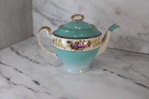 Bollitore teiera vintage 1918 Noritake teal bordo oro fiori RARO - Foto 1 di 6