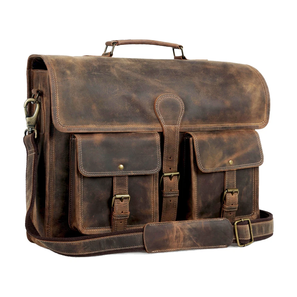 Leather Briefcase Laptop Messenger bag best computer satchel Handmade Bags - Image 1 of 4