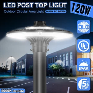 120W Led Post Top Light with Photocell Outdoor Circular Area Pole Light Fixtures - Picture 1 of 18