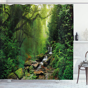 Nature Shower Curtain Idyllic Forest Design Print for Bathroom 84" Extralong