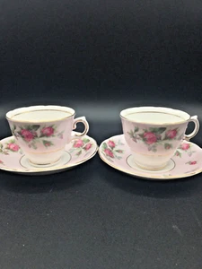 Colclough Tea Cup and Saucer Pink Rose Floral Bone China Set Of 2 Vintage - Picture 1 of 8
