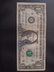 Fine 2013 one dollar bill unique 00000186 - Picture 1 of 7