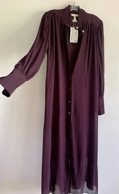 HM PREMIUM QUALITY PURPLE SILK BLEND LONG SLEEVES BUTTONUP LONG DRESS SIZE:12 - Image 1 of 4