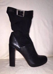 Botas holgadas Rachel Zoe Claudia negras de gamuza de cuero tacón alto con hebilla talla US 9 - Imagen 1 de 12