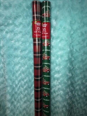 2 NIP Red Truck Christmas AND Buffalo Check Wrapping Paper Gift Wrap 2-35 Sq Ft - Image 1 of 4