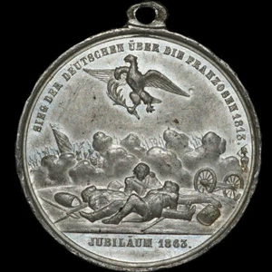 BEFREIUNGSKRIEGE: Zinn-Medaille 1863. 50 JAHRE VÖLKERSCHLACHT BEI LEIPZIG. - Bild 1 von 2