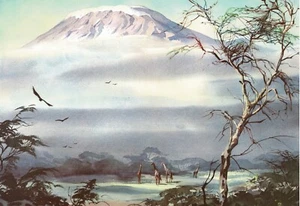 John Pike Watercolor Print - "Mt. Kilimanjaro in Tanzania" - Picture 1 of 1