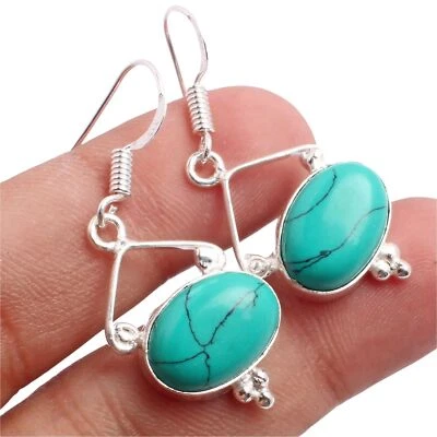Türkis Edelstein Designer Handmade Schmuck Ohrhänger Ohrring E-7058 - Bild 1 von 4