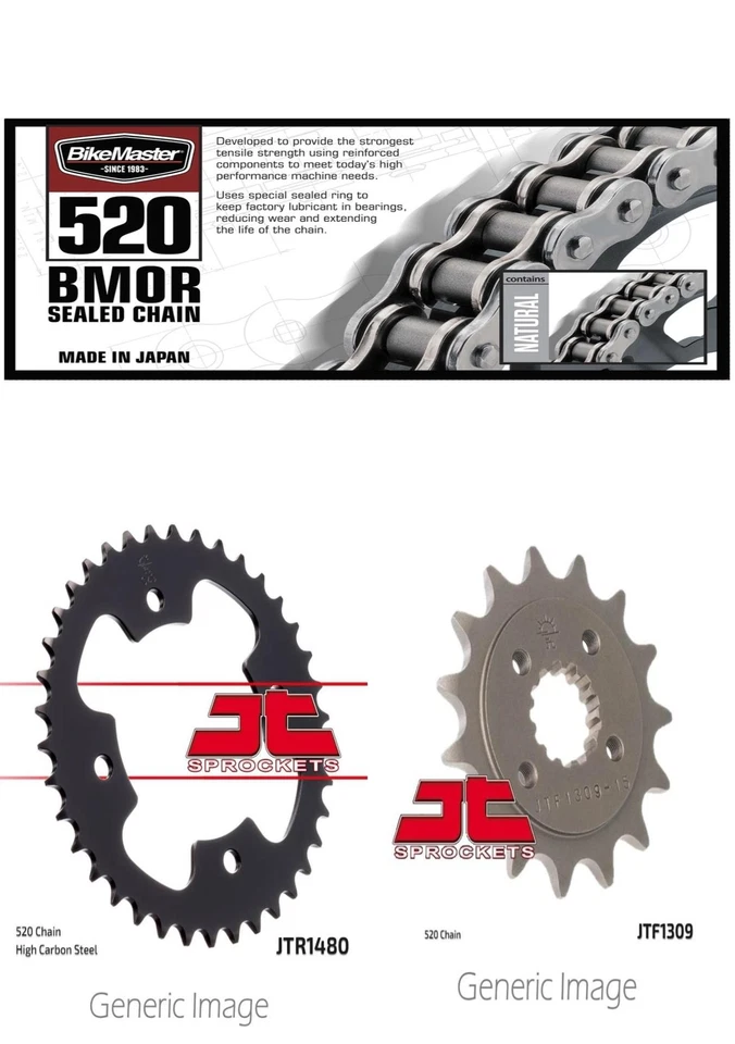 Kit de piñón 520 BMOR cadena, delantero y trasero POLARIS 500 Predator E 2x4 2003-2004 Foto 1 de 4