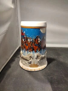 Budweiser Beer Stein 2005 Holiday Cup Clydesdale Horse And Sleigh Mug CS628 - Picture 1 of 6
