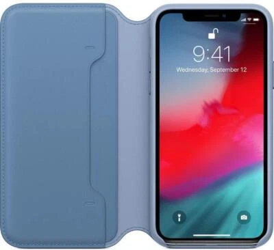 Genuine / Official Apple iPhone XS Leather Folio Wallet Case Cover Cape Cod Blue - image 1 of 4