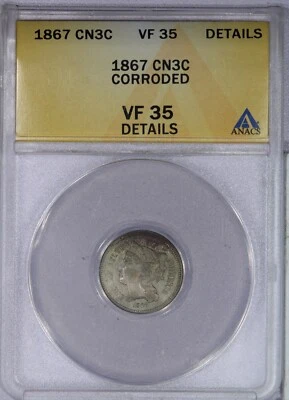1867 Three Cent Nickel 3CN ANACS VF35 Details - Image 1 of 4