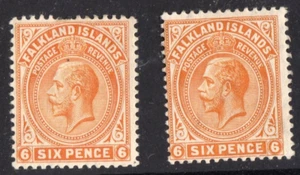 Islas Malvinas 1912-20 SG64,64a KGV: Definitivos. 6d (ambos tonos) LMM - Imagen 1 de 2