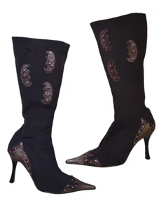 Designer Pointed Toe Brown Studded Boots Stiletto Heels US Sz 6.5 / Eur Sz 37 - Picture 1 of 18