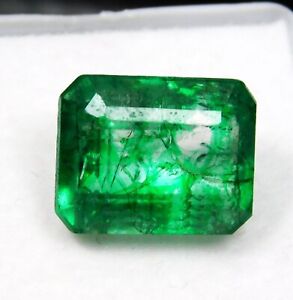 Certified Natural Colombian Emerald 7.70 Ct Green Emerald Cut R-7 Loose Gemstone