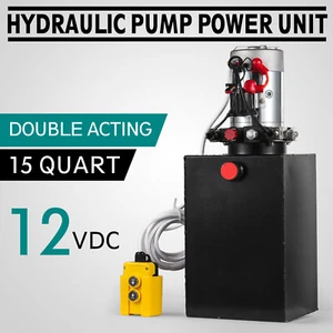 15 Quart Double Acting Hydraulic Pump Dump Trailer Power Unit DC 12V Unit Pack - Picture 1 of 12