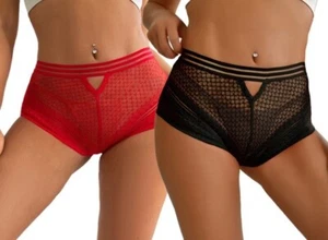 Sexy Cintura Alta Bragas Malla Ropa Interior Rojo Negro Talla 8 10 12 14 16 18 20 22 XL - Imagen 1 de 23