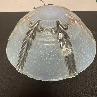Art Deco Vintage Frosted Ivory Leaf Scalloped  Ceiling Glass Shade Dome Light - Image 1 of 4
