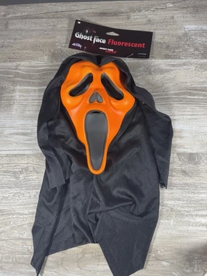 Orange Fluorescent Ghost Face Mask Adult Costume Accessory NEW Scream Fun World - Image 1 of 4