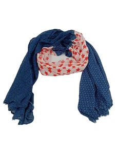 LIEBLINGSSTüCK Sciarpa Donna Blu Rossa Stelle Cotone - Foto 1 di 2