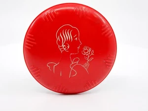 Vintage 1930s Red & Black Art Deco Bakelite Powder Compact with Mirror & Puff - Picture 1 of 14