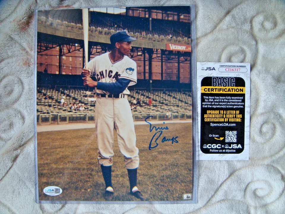 Ernie Banks signed 8x10 baseball vintage photo autographed JSA Certified - Image 1 of 1